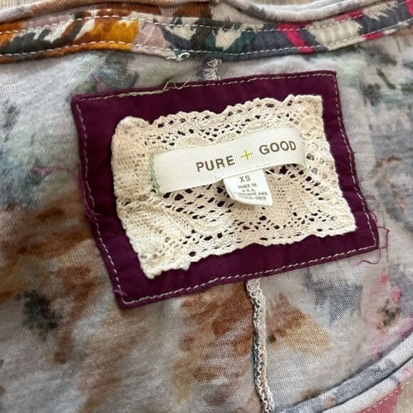 Anthropologie Pure + Good Top Scoop Neck Floral Ombré Grey Pattern - Picture 2 of 8